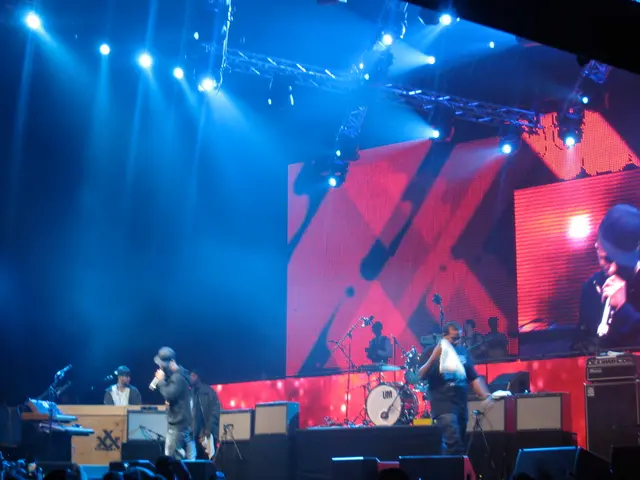 Vibrant Atmosphere Filled with Jazz Music in the Town Square During Summer